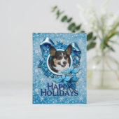 Christmas - Blue Snowflake - Corgi Feestdagenkaart (Staand voorkant)