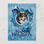 Christmas - Blue Snowflake - Corgi Feestdagenkaart (Voorkant)