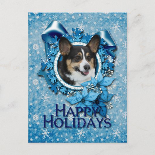 Christmas - Blue Snowflake - Corgi Feestdagenkaart (Voorkant)