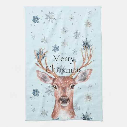Christmas Blue Snowflakes Deer  Theedoek (Verticaal)