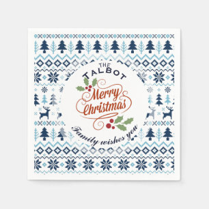 CHRISTMAS Blue Traditional personalized P Napkin Servet
