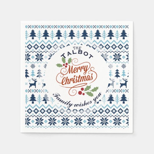 CHRISTMAS Blue Traditional personalized P Napkin Servet (Voorkant)