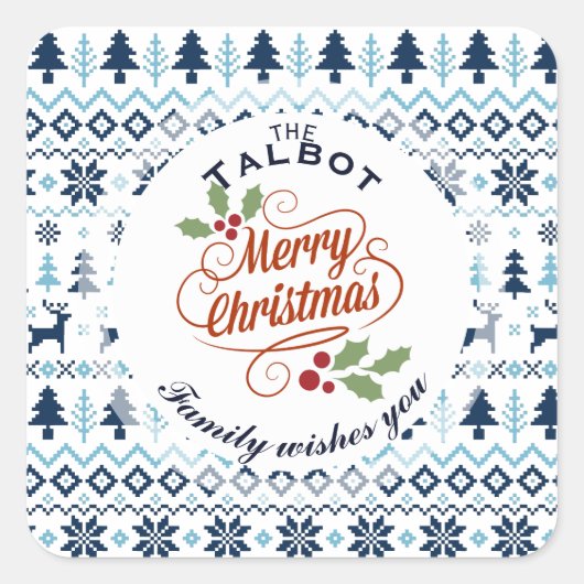 CHRISTMAS Blue Traditional personalized R Sticker (Voorkant)