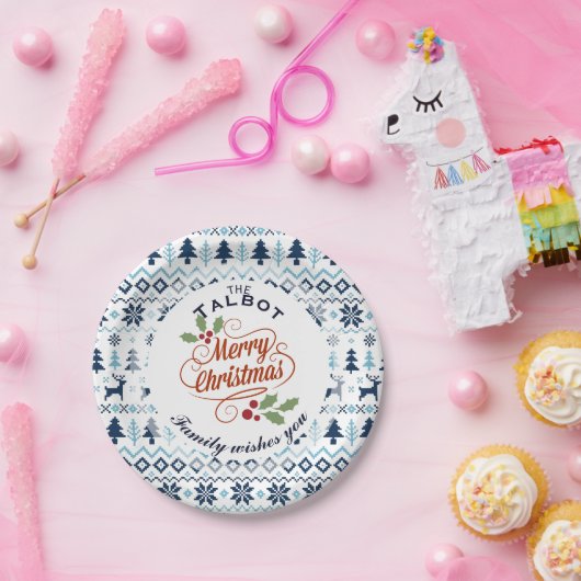 CHRISTMAS Blue Traditioneel aangepast P-Bord Papieren Bordje (Feest)