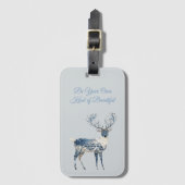 Christmas Blue White Chic Deer Bagagelabel (Voorkant (verticaal))
