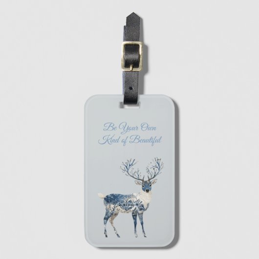 Christmas Blue White Chic Deer Bagagelabel (Voorkant (verticaal))