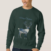 Christmas Blue White Chic Deer Trui (Voorkant)