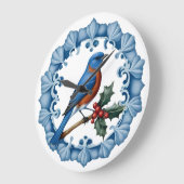 CHRISTMAS BLUEBIRD WITH WREATH GROTE KLOK (Hoek)