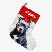 Christmas Bluenose Pitbull Name Woof Background Grote Kerstsok (Voorkant (Hangend))