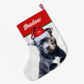 Christmas Bluenose Pitbull Name Woof Background Grote Kerstsok (Achterkant (Hangend))