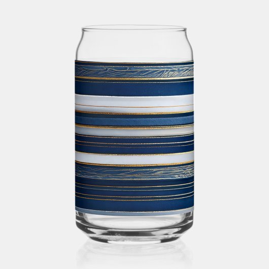 Christmas Blues Stripes Blauw Wit Blikvorm Glas (Voorkant)