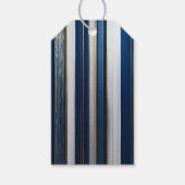 Christmas Blues Stripes blauw wit goud Cadeaulabel (Voorkant)