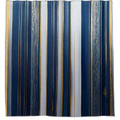Christmas Blues Stripes blauw wit goud Douchegordijn (Voorkant)