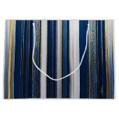 Christmas Blues Stripes blauw wit goud Groot Cadeauzakje (Voorkant)