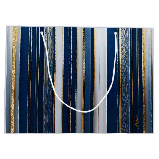 Christmas Blues Stripes blauw wit goud Groot Cadeauzakje (Achterkant)
