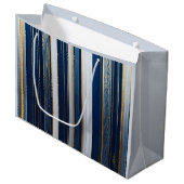 Christmas Blues Stripes blauw wit goud Groot Cadeauzakje (Voorkant Gekanteld)
