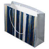 Christmas Blues Stripes blauw wit goud Groot Cadeauzakje (Achterkant Gekanteld)