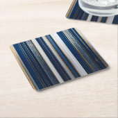 Christmas Blues Stripes blauw wit goud Kartonnen Onderzetters (Schuin)