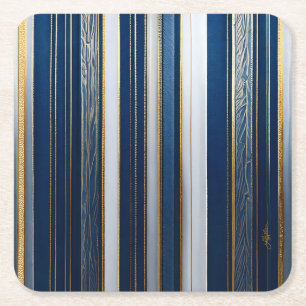 Christmas Blues Stripes blauw wit goud Kartonnen Onderzetters