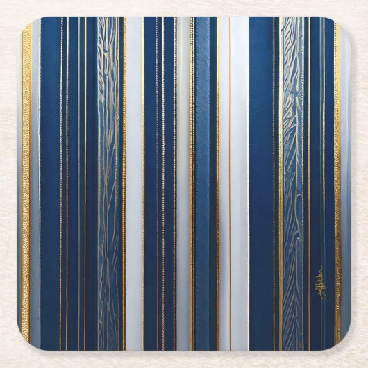 Christmas Blues Stripes blauw wit goud Kartonnen Onderzetters (Voorkant)