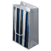 Christmas Blues Stripes blauw wit goud Klein Cadeauzakje (Voorkant Gekanteld)