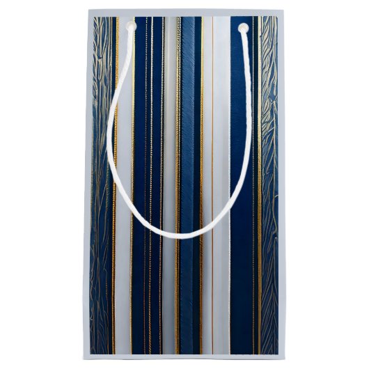 Christmas Blues Stripes blauw wit goud Klein Cadeauzakje (Voorkant)