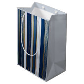 Christmas Blues Stripes blauw wit goud Medium Cadeauzakje (Achterkant Gekanteld)