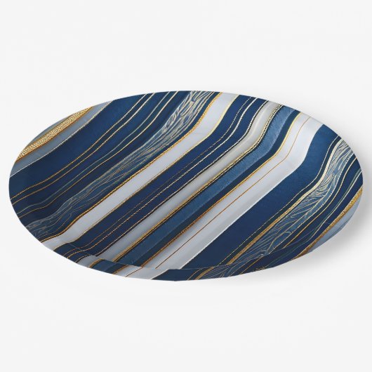 Christmas Blues Stripes blauw wit goud Papieren Bordje (Gekanteld)