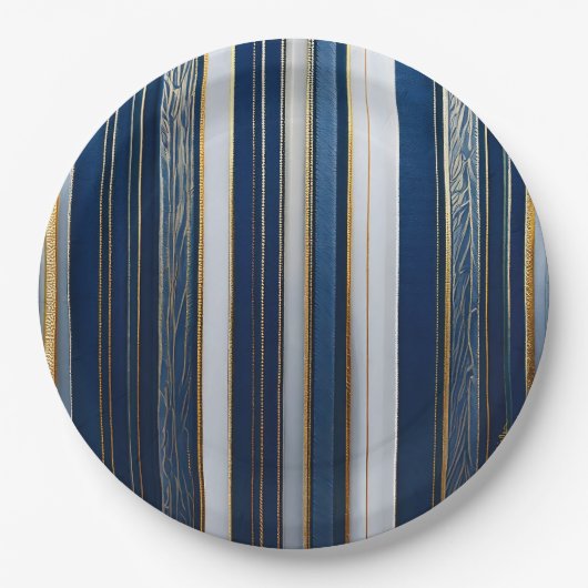 Christmas Blues Stripes blauw wit goud Papieren Bordje (Voorkant)