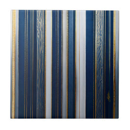 Christmas Blues Stripes blauw wit goud Tegeltje