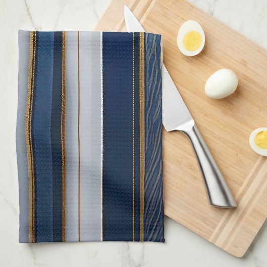 Christmas Blues Stripes blauw wit goud Theedoek (Quarter Fold)