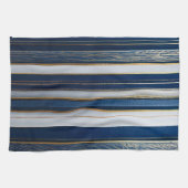 Christmas Blues Stripes blauw wit goud Theedoek (Horizontaal)