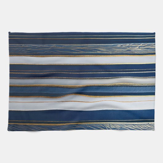 Christmas Blues Stripes blauw wit goud Theedoek (Horizontaal)