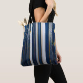 Christmas Blues Stripes blauw wit goud Tote Bag (Dichtbij)