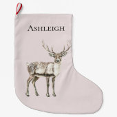 Christmas Blush Cream Roze Rustieke Herten Naam Grote Kerstsok (Voorkant)