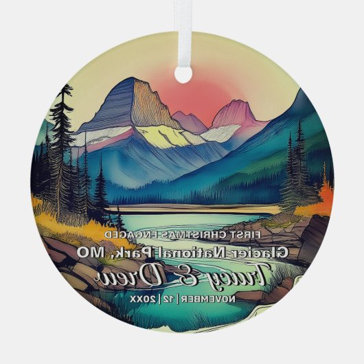 Christmas Boho Glacier National Park verloofd paar Glas Ornament (Achterkant)