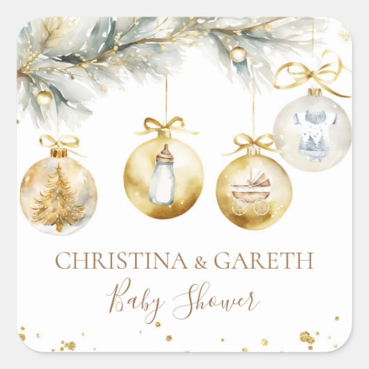 Christmas Boho Merry Little Baby shower Vierkante Sticker (Voorkant)