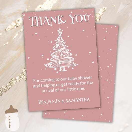 Christmas Boho Pink Girl Baby shower Dank u Kaart