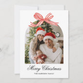  Christmas Boho Red Bow Ribbon 2 Photo Feestdagenkaart (Voorkant)