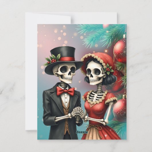 Christmas Bone Romance, A festive skeleton couple. Feestdagenkaart (Achterkant)