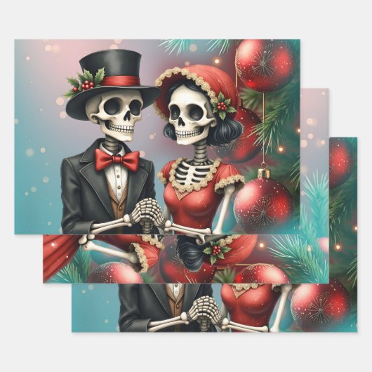 Christmas Bone Romance, A festive skeleton couple. Inpakpapier Vel (Set)