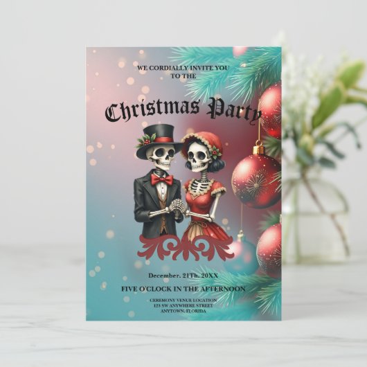 Christmas Bone Romance, A festive skeleton couple. Kaart (Staand voorkant)