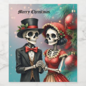 Christmas Bone Romance, A festive skeleton couple. Wijn Etiket (Enkel label)
