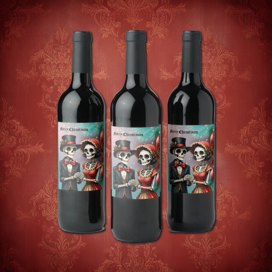 Christmas Bone Romance, A festive skeleton couple. Wijn Etiket