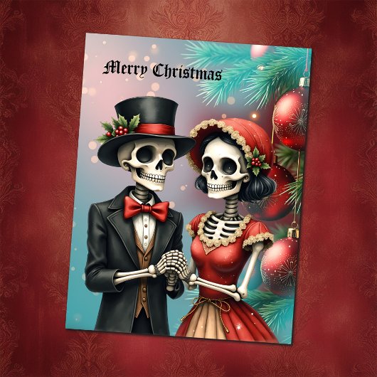 Christmas Bone Romance, een feestelijk skeletkoppe Feestdagenkaart