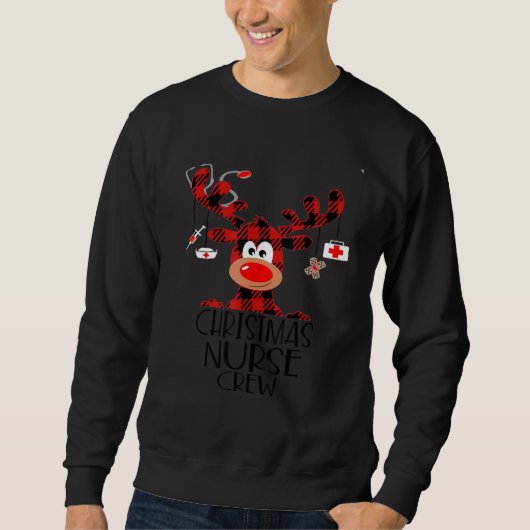 Christmas Boo Boo Crew Reindeer Nurse Buffalo Plai Trui (Voorkant)