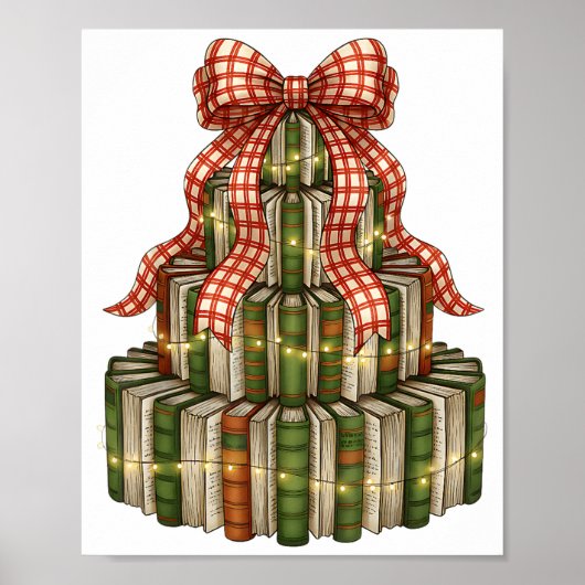 Christmas Book Tree Coquette Bow Xmas Lights Book Poster (Voorkant)