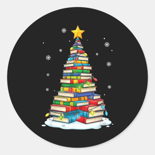 Christmas Book Tree Funny Librarians Books Lover Ronde Sticker (Voorkant)