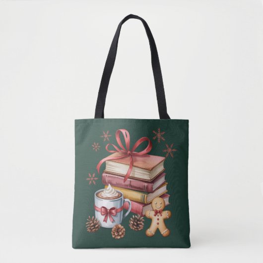 Christmas Books Gingerbread Books Cocoa Bookish Tote Bag (Voorkant)