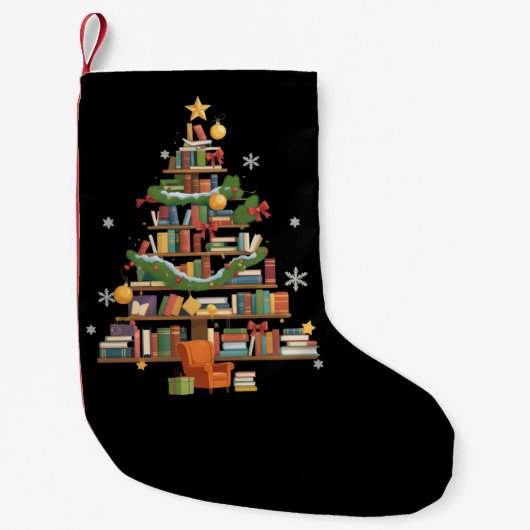Christmas Books Tree Book Lover Teachers Bookworm  Kleine Kerstsok (Voorkant)